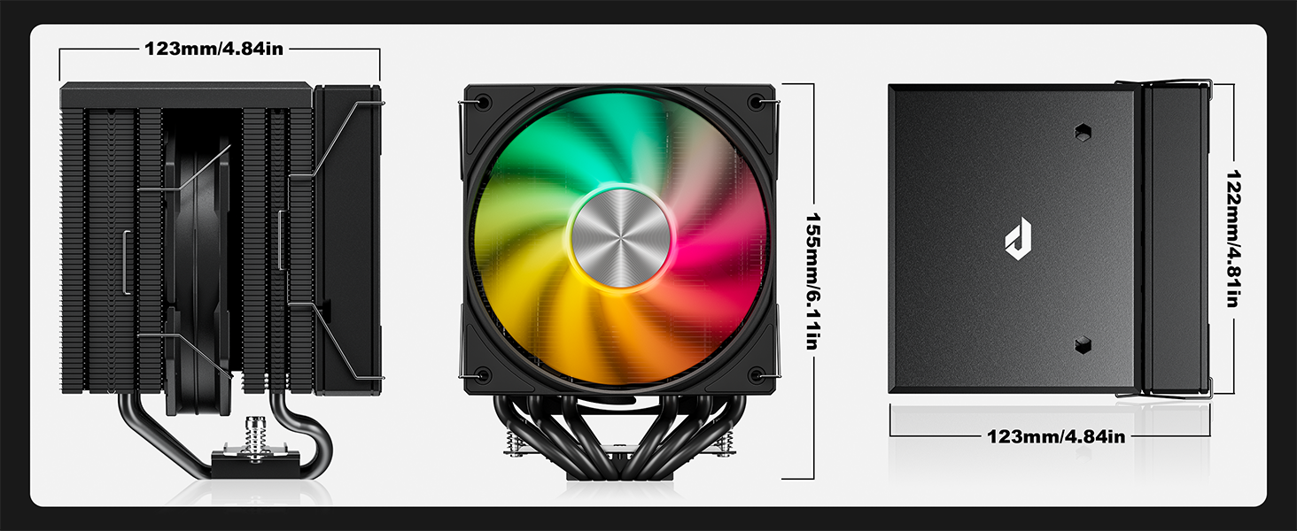 upHere Система охолодження CPU з RGB підсвічуванням, Dual Tower, 6 теплових трубок, 120мм вентилятор, сумісна з AMD AM4/AM5 та Intel 2011/2066