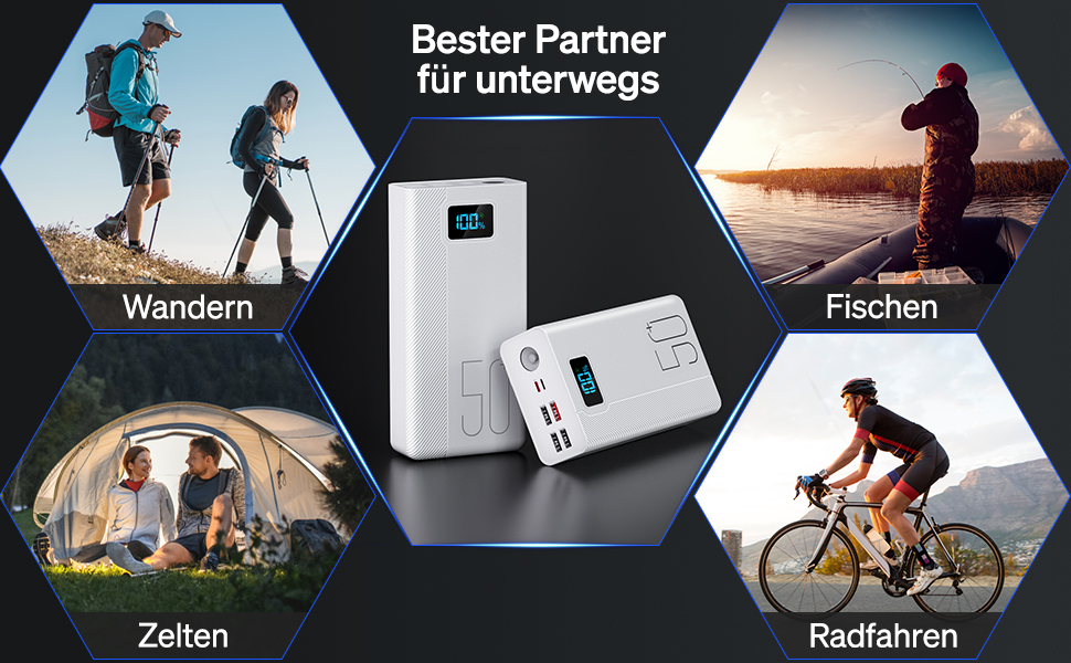 Портативний зарядний Power Bank 50000mAh з 5 виходами та 3 входами, 22.5W, для MP3-плеєрів