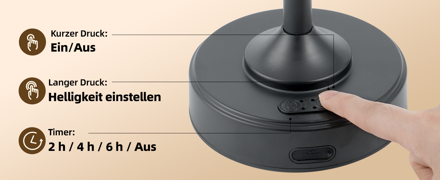 Світлодіодна настільна лампа EZVALO з сенсорним димером, акумуляторна (4000mAh), USB-C, тепле світло 2700K, чорна - 1 шт.