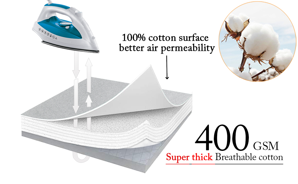 Чохол для гладильної дошки, 140 x 50 см, великий з бавовни, товстий, антиковзкий, розмір XXL (Листя, зелений)