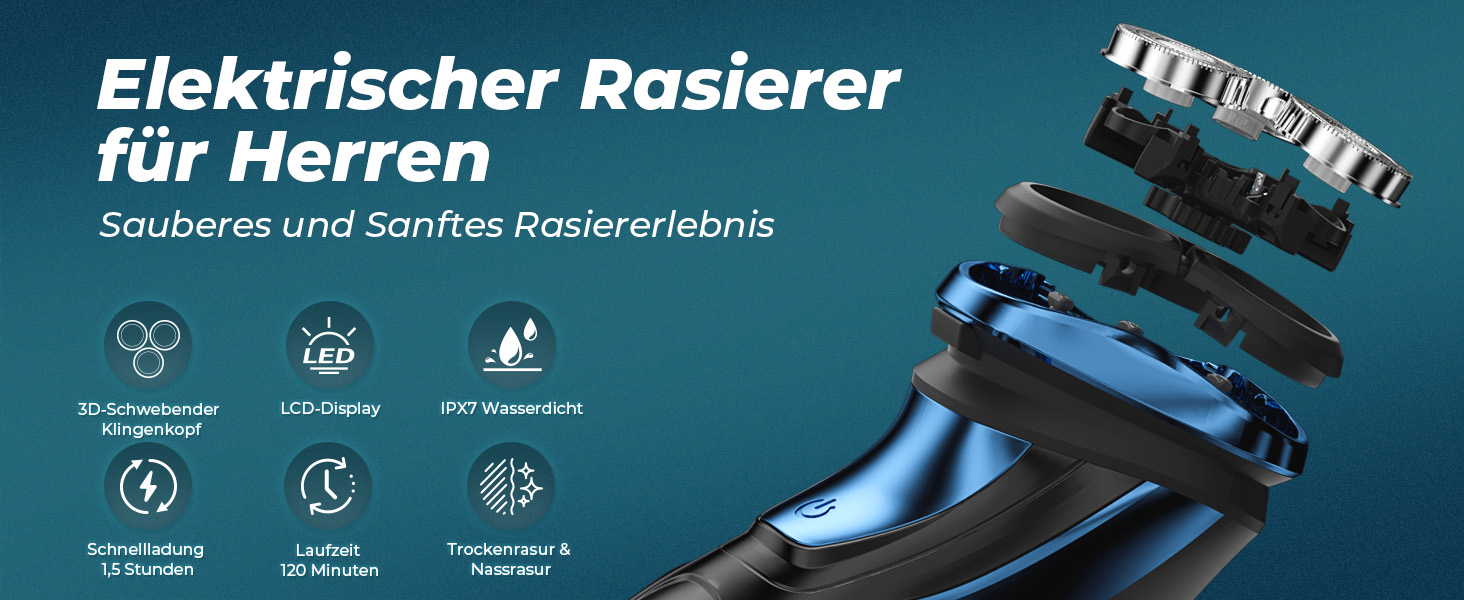 Електричний чоловічий бритва CITHOT RS8336: вологе та сухе гоління, прецизійний тример, IPX7, синій