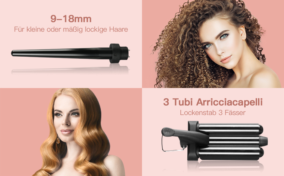 Набір для створення локонів 5 в 1 з насадками, кермаміка-турмалін, плойка-щітка, LED дисплей, для всіх типів волосся