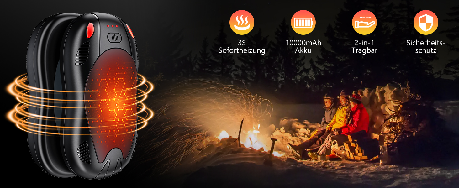 Електричний грілка для рук з акумулятором 10000mAh, 2 шт., з двостороннім нагрівом, USB, 3 режими, для кемпінгу та відпочинку на природі