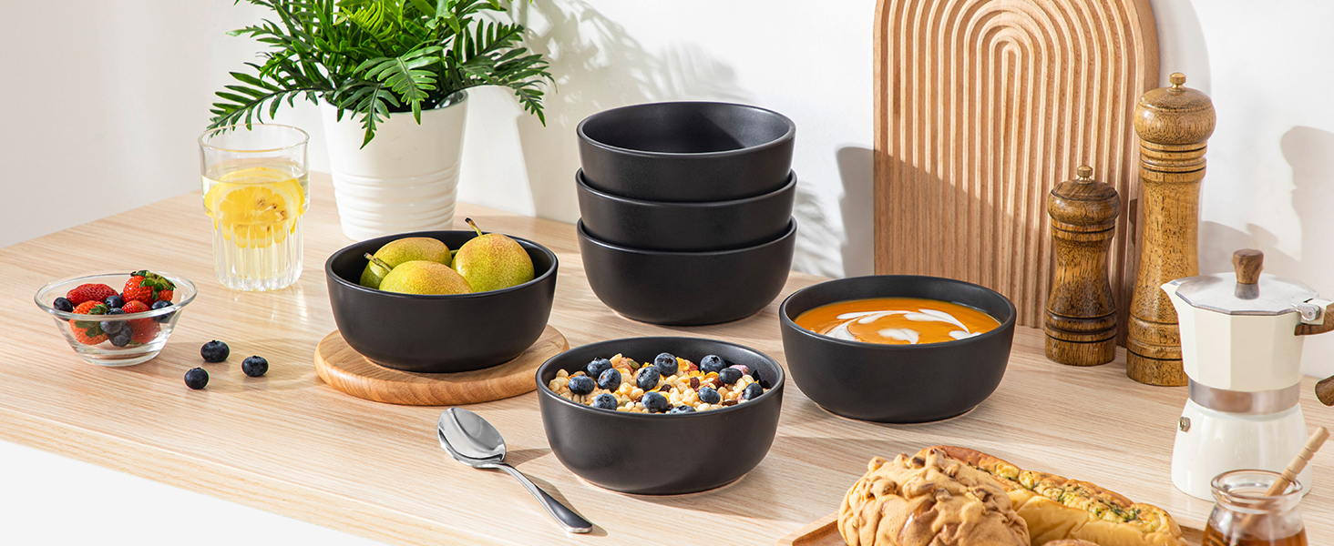 Набір супових та салатних мисок Vancasso PLAYA, 6 шт., 0.9 л, чорний, кераміка