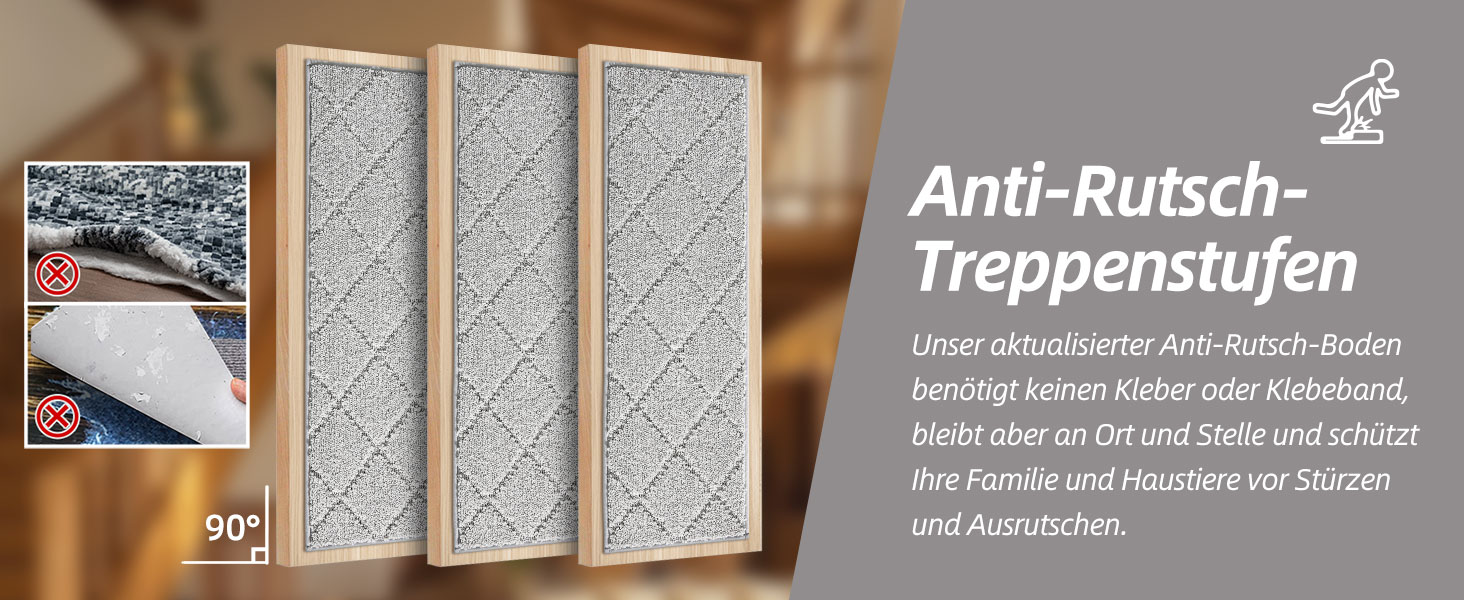 Ковзаючі сходи COSY HOMEER (4 шт.) 70x22 см, антиковзаючі, самоклеючі, машинне прання, 100% поліестер, TPE-підкладка, для дітей, літніх людей та домашніх тварин, сірі
