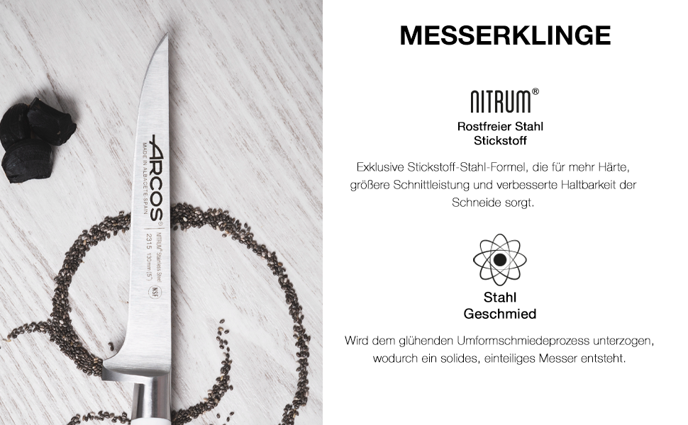 Набір ножів Arcos Riviera (5 шт.) з нержавіючої сталі, Santoku, 180 мм, рукоятка POM, білий (з підставкою)