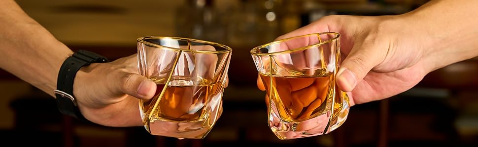 Glskey Crystal Whiskey Glasses Set - 4 Pack, 350ml Lead-Free - For Whiskey, Rum, Vodka, Gin, Scotch, Cognac & Water - Dishwasher Safe, Distorted Shape