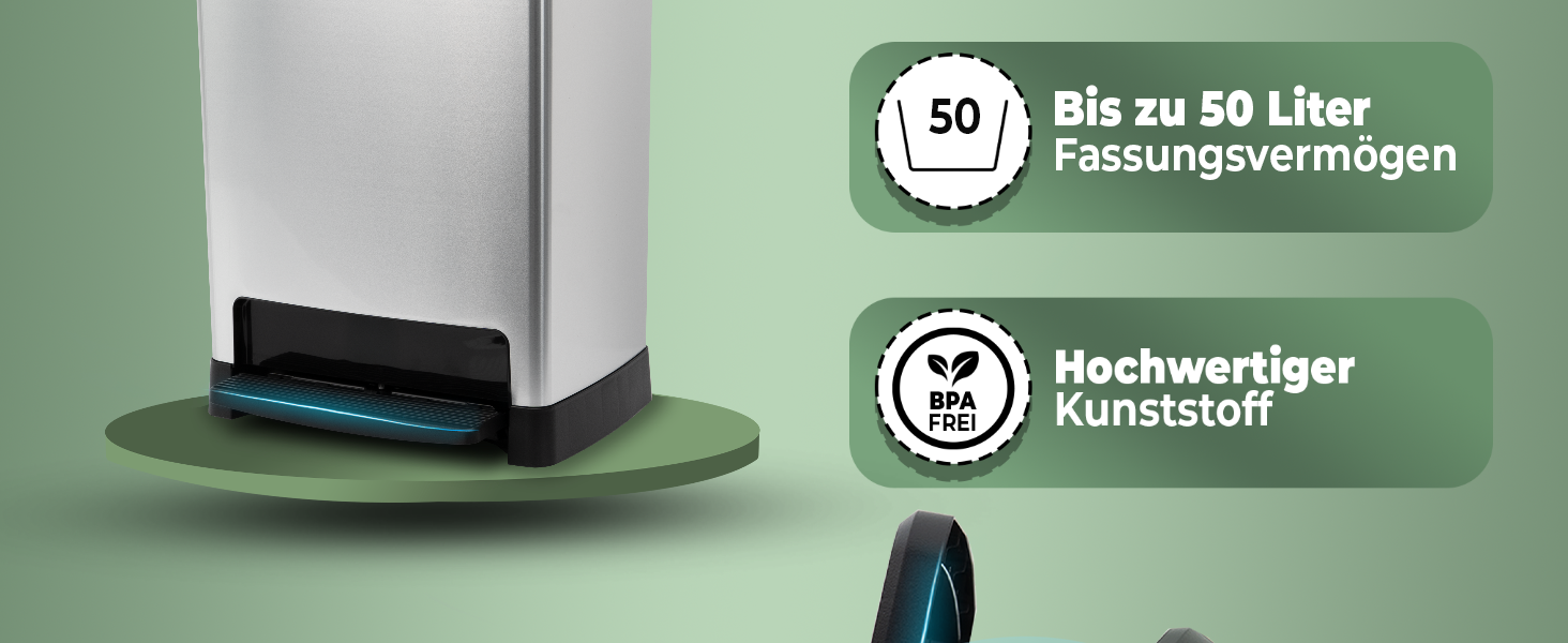 Нівалів Відро для сміття 50л з педаллю, м'яким закриттям та герметичним кришкою - відро для кухні та інші приміщення