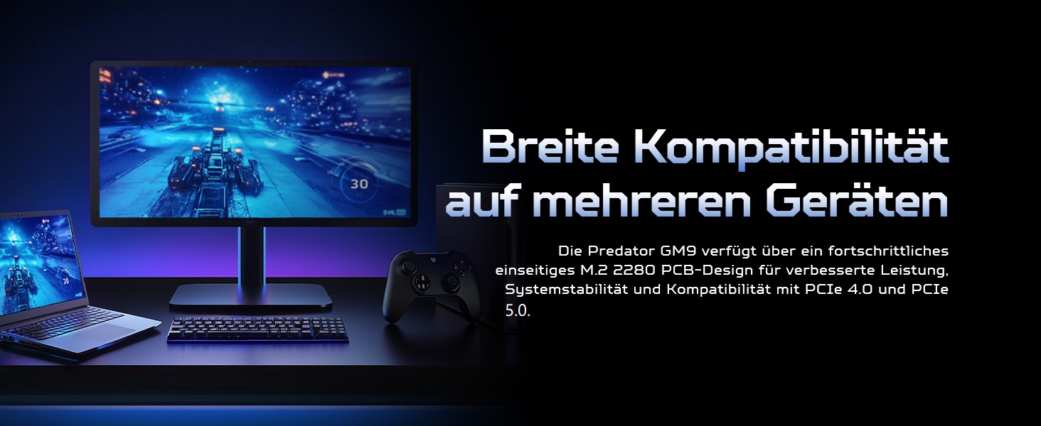 SSD Acer Predator GM7 1TB M.2 NVMe PCIe 4.0 - Швидкість до 7400 МБ/с - TLC NAND Flash - Внутрішній SSD для ПК, ноутбука та PS5