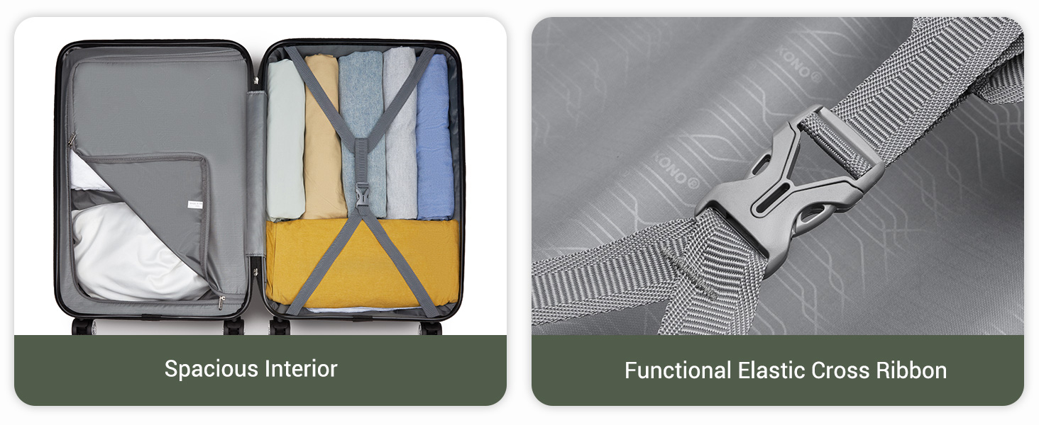 Чемодан-тележка KONO з ABS+PC - легкий валіз з 4 колесами, TSA-замком, для подорожей, бізнесу та сімейного відпочинку (M (52cm), Зелений/Камуфляж)