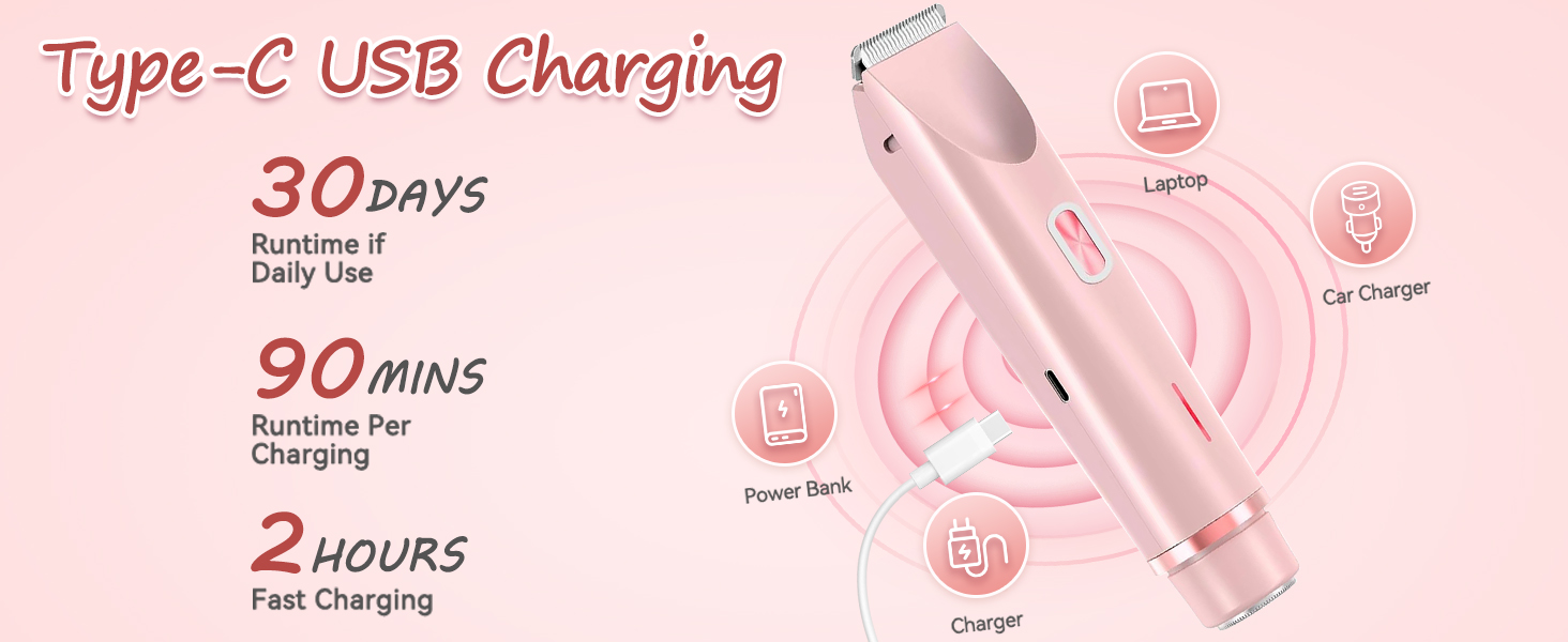 Електричний тример для бікіні для жінок, 2-в-1, рожевий. Тример для тіла, обличчя, брів, вусів, бороди, рук та ніг. Вологостійкий IPX7, для сухого та вологого використання.