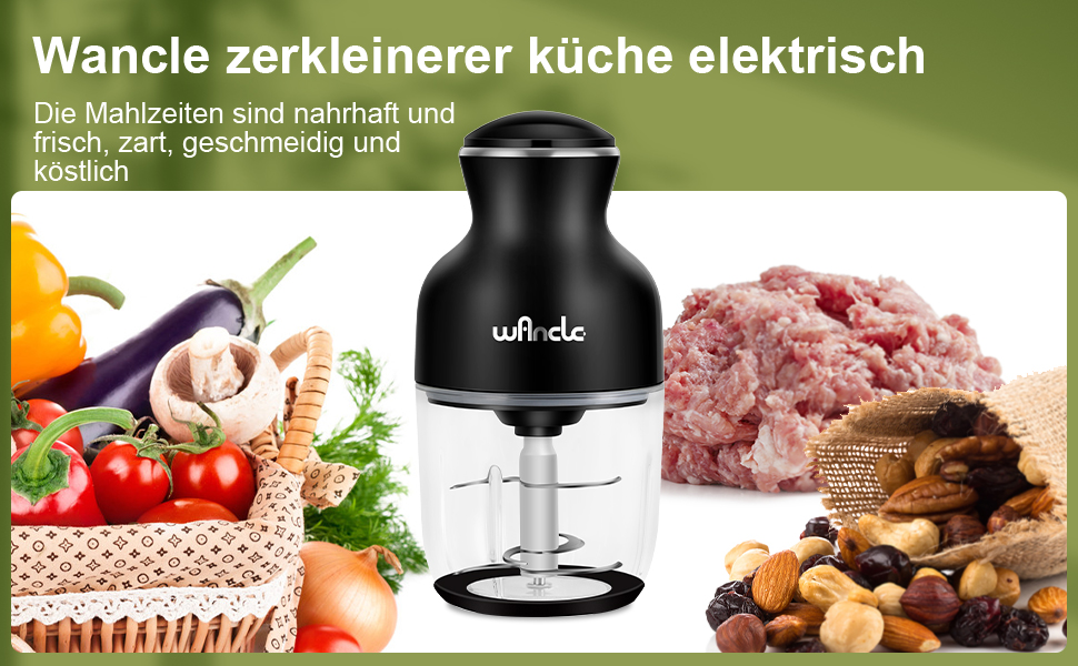Електричний подрібнювач Wancle 350W, 600мл - для кухні, тихий та зручний у використанні (чорний)