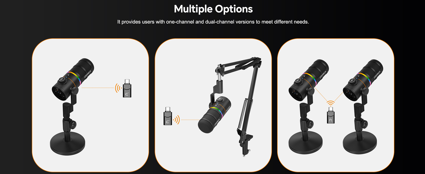 Мікрофон Comica D10 Pro D з підсвічуванням RGB та кріпленням для стрімінгу, геймінгу та запису подкастів (чорний)
