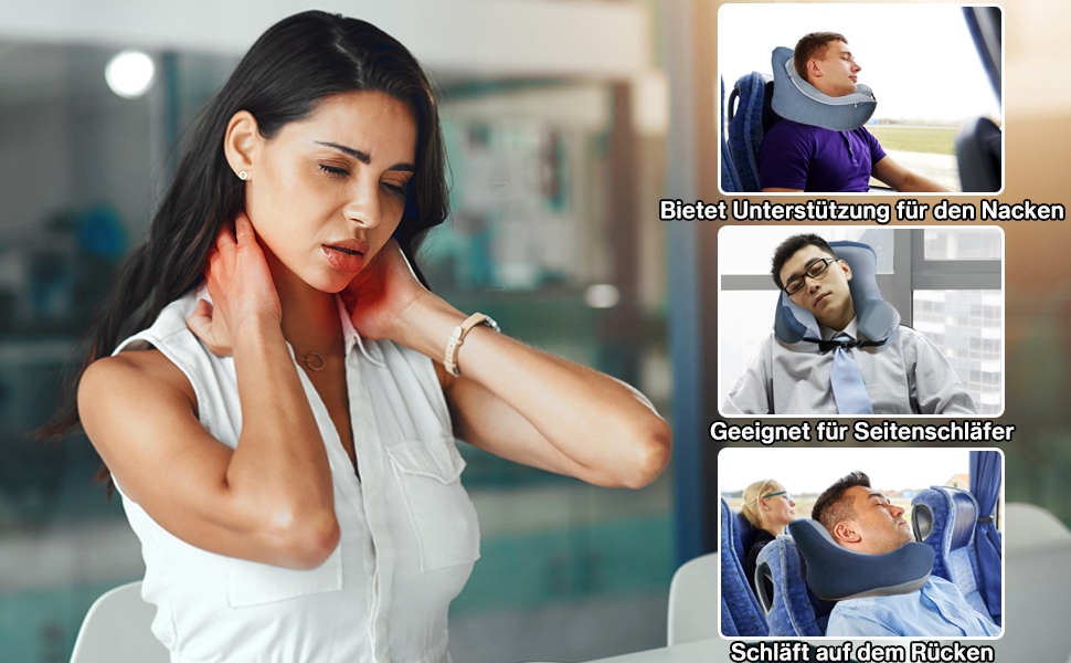 Ортопедична подушка для шиї Yeelan з піни Memory Foam, U-подібна дорожня подушка для дорослих, універсальна для літака, дому, офісу та кемпінгу, сіра