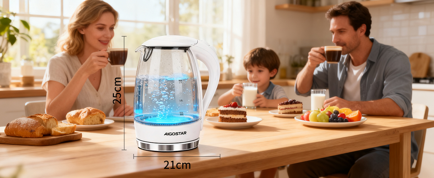 Електричний чайник Aigostar 1.7 л, 2200 Вт, зі скляною колбою, LED-підсвічуванням, без BPA, з фільтром від накипу, чорний (Eve)