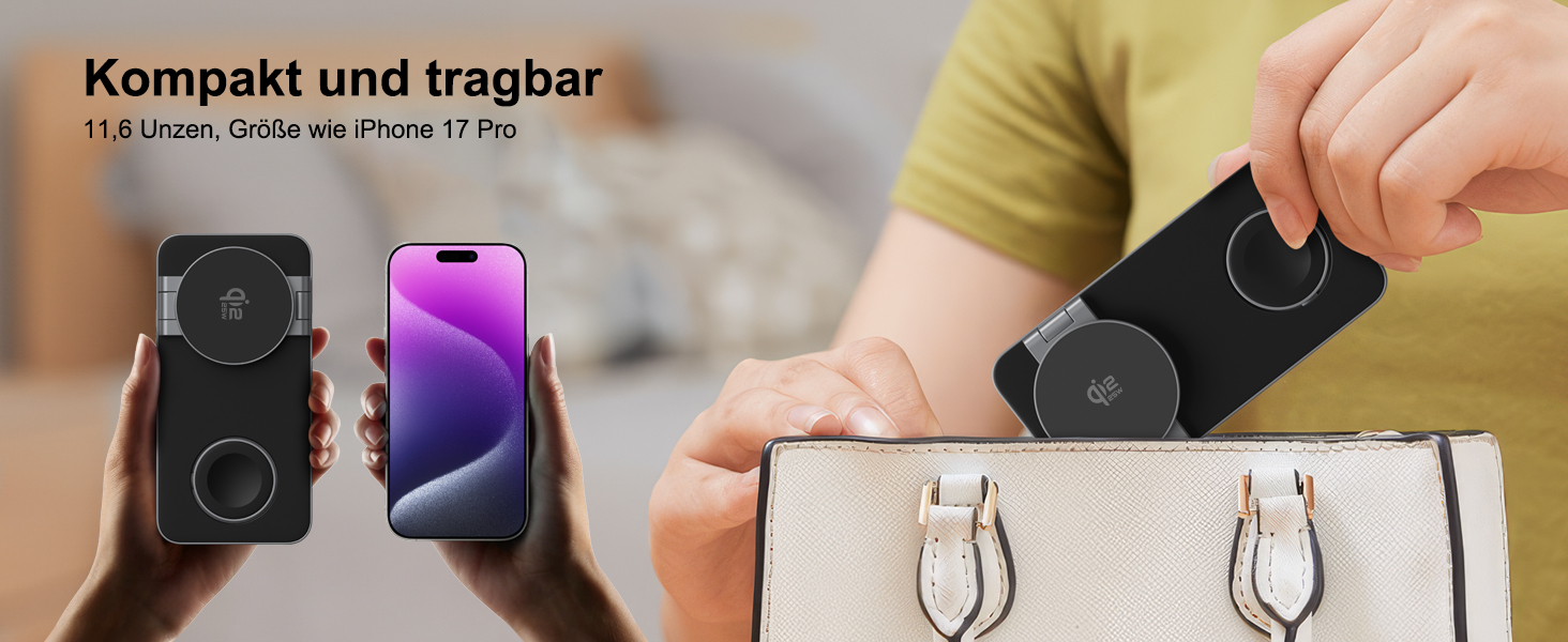 Бездротовий зарядний пристрій 25W MagSafe 3-в-1 для iPhone 17e/17/16/15/14/13/12/Air, Apple Watch та AirPods Pro - чорний