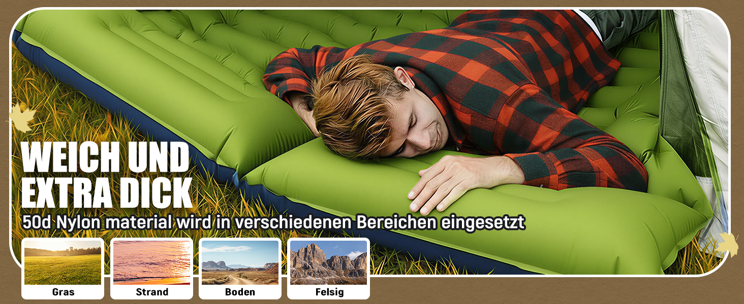 Саморозкладаючий килимок для кемпінгу Double, ультралегкий, товстий, з насосом для ніг, зелено-блакитний