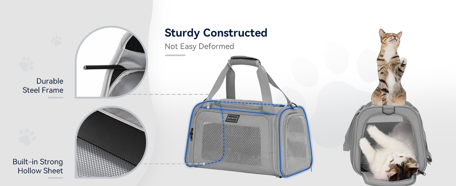 Транспортна переноска для котів та маленьких собак Petfit, сіра, L - легка переноска для подорожей літаком з ремінним кріпленням та розширюваним килимком
