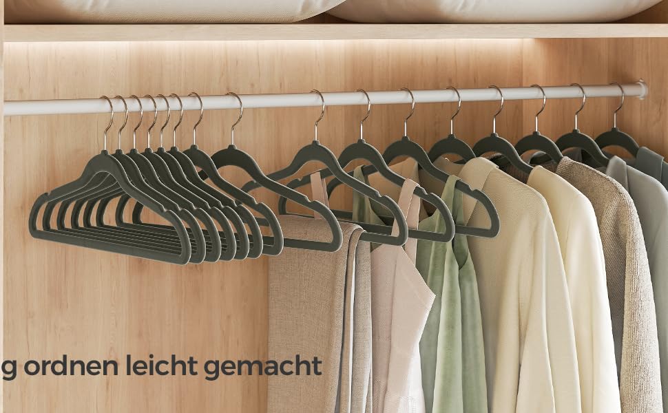 Плечики SONGMICS для одягу, 20 шт., велюрові, для сорочок, жакетів, костюмів, 41.5 см, обертовий гачок, сірий