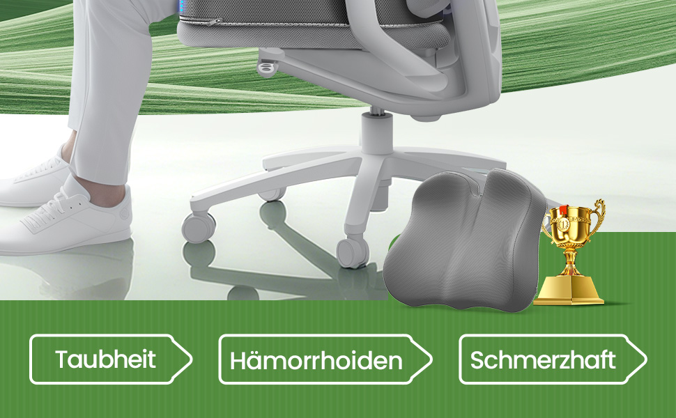 Подушка для сидіння з піни з пам'яті для куприкового болю, ергономічна подушка Coccyx для офісу, дому, авто та інвалідного візка, антиковзаюча основа (Сіра)