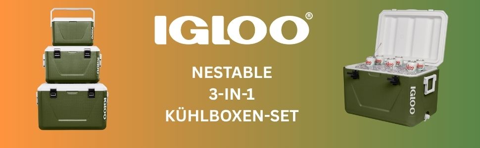 Набір термобоксів IGLOO 55л + 27л + 11л для кемпінгу, пікніка, пляжу – компактні, міцні, зелені