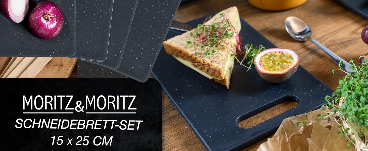 Набір дощок для нарізання Moritz & Moritz з пластику з імітацією граніту (25 x 15 см) - 4 шт. Без BPA, для сніданку, гігієнічні, придатні для миття в посудомийній машині