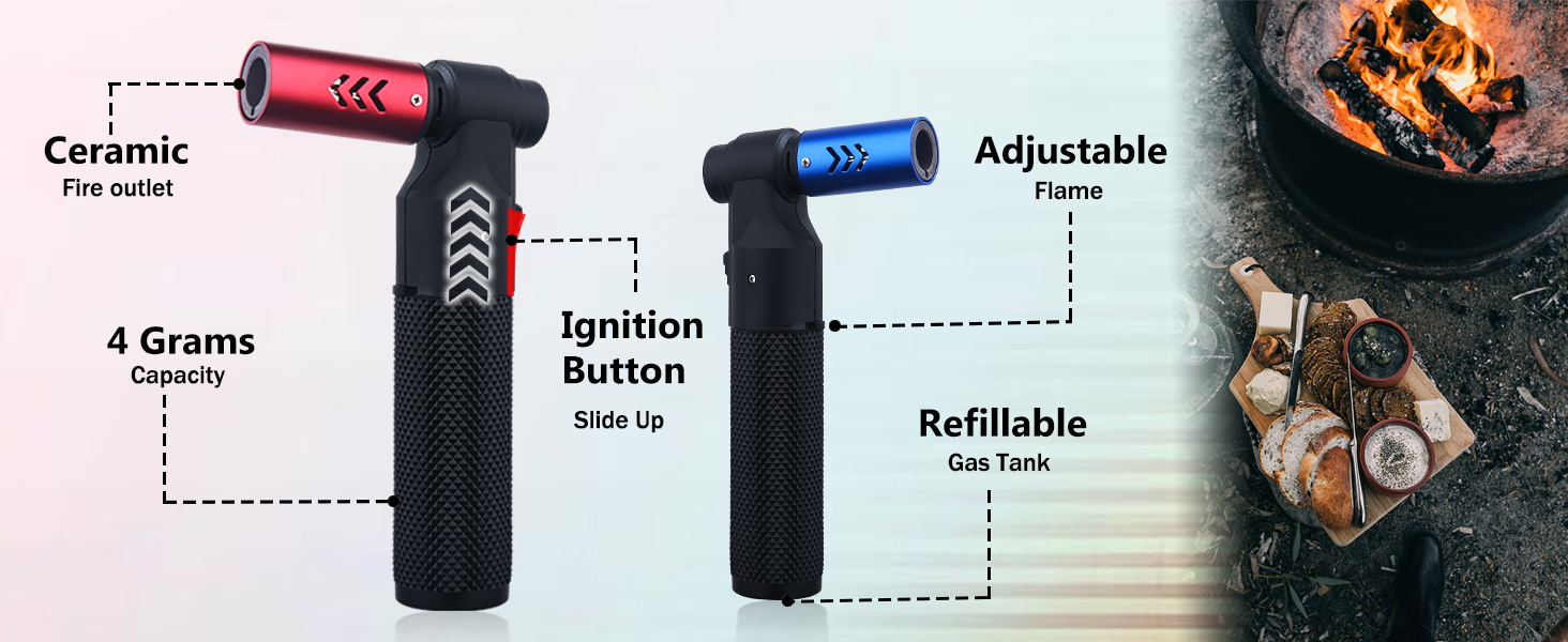 Лампа-пальник Promise з регульованим полум'ям Jet Flame, наповнювана бутаном, для свічок, приготування їжі, гриля, зварювання, полювання (чорна)