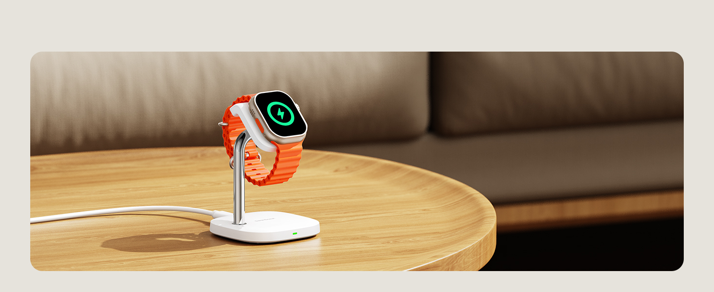 Зарядний пристрій для Apple Watch SwanScout 505A (Чорний): Підтримка всіх моделей (Ultra 3, SE 3, 11, 10, 9, 8, 7, 6, 5, 4, 3, 2, SE 2), Бездротова зарядка 5W, Регульований кут