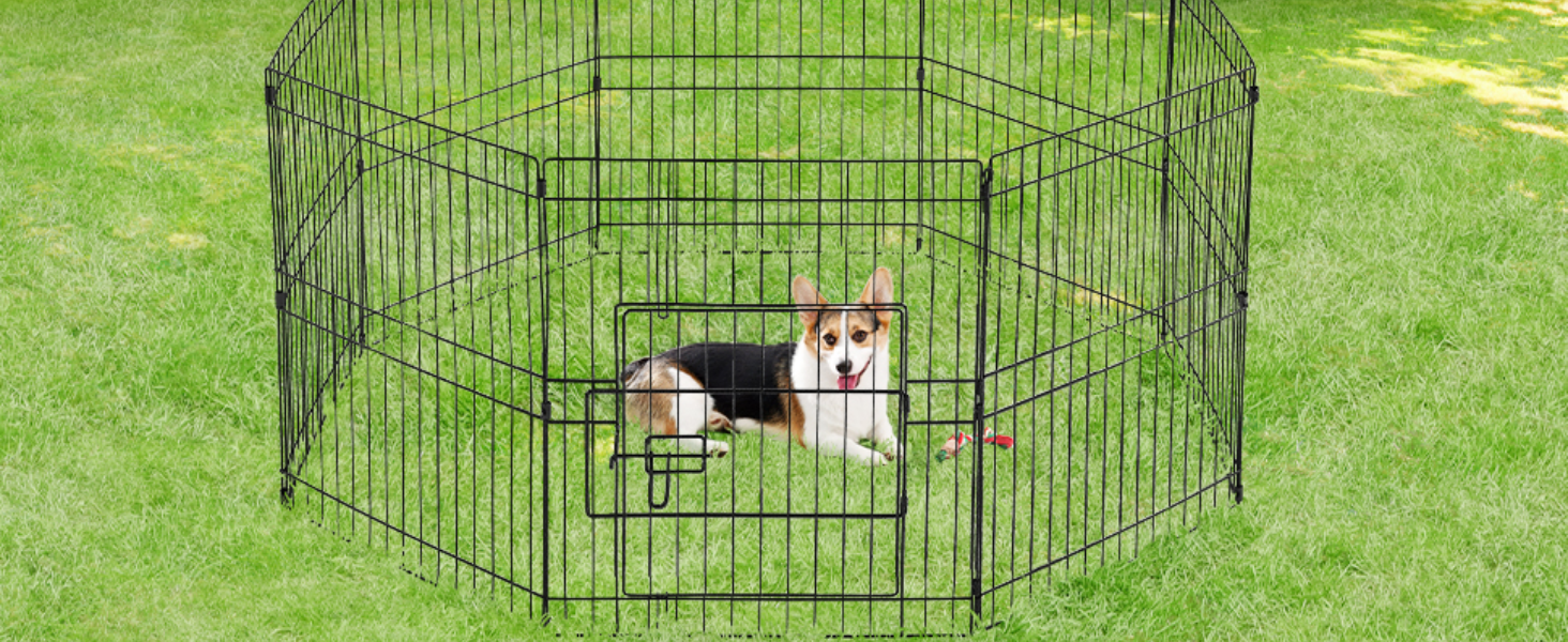 Yaheetech 8-Panel Folding Dog Playpen - 61cm High, Indoor/Outdoor Pet Pen with Door, Flexible & Portable, Easy Assembly - Suitable for Dogs, Cats, Puppies, Rabbits