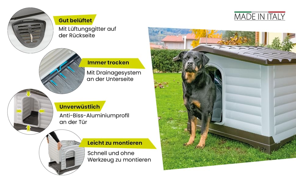 Будка для собак Ferplast DOGVILLA 90, вулиця, з відкриваючимся боком, з піддоном, ізольований піддон, знімний дах, вентиляційні решітки, перероблений пластик, 88 x 72 x 65 см