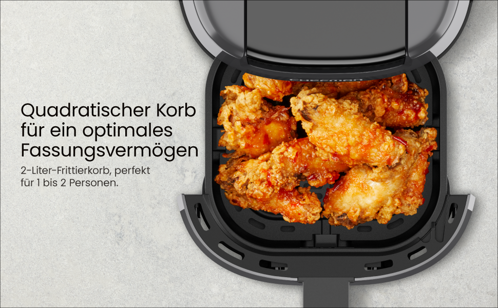 Chefman 2L Digital Air Fryer - Compact, Non-Stick, Dishwasher-Safe Air Fryer with Timer & Shake Reminder - Grey