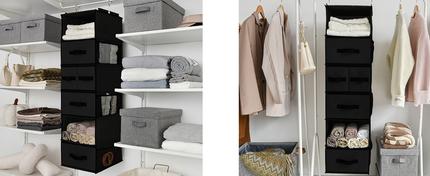 Органайзер для шафи GRANNY SAYS, підвісний, з шухлядами, 1 шт. – підвісне зберігання, полки, тканинний органайзер для спальні (чорний)