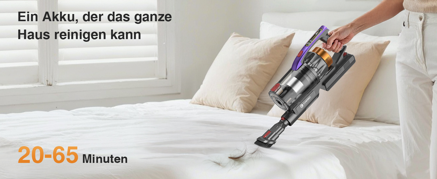 Бездротовий акумуляторний пилосос CHEBIO 580W з LED-дисплеєм, антизаплутувальною насадкою та потужністю 48000Pa. Підходить для прибирання підлоги, килима та шерсті тварин.