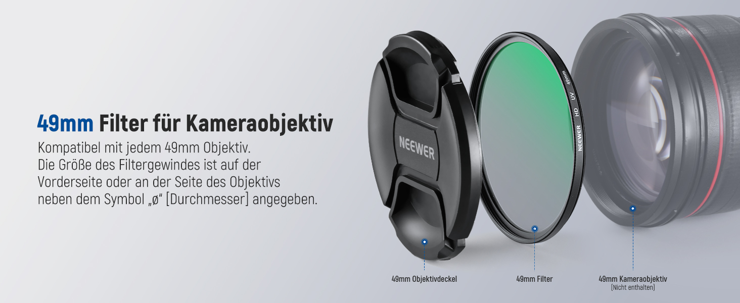 Фільтр NEEWER 49mm MC UV з кришкою для об'єктива: нанопокриття, HD скло, водонепроникність, стійкість до подряпин, ультратонкий алюмінієвий корпус
