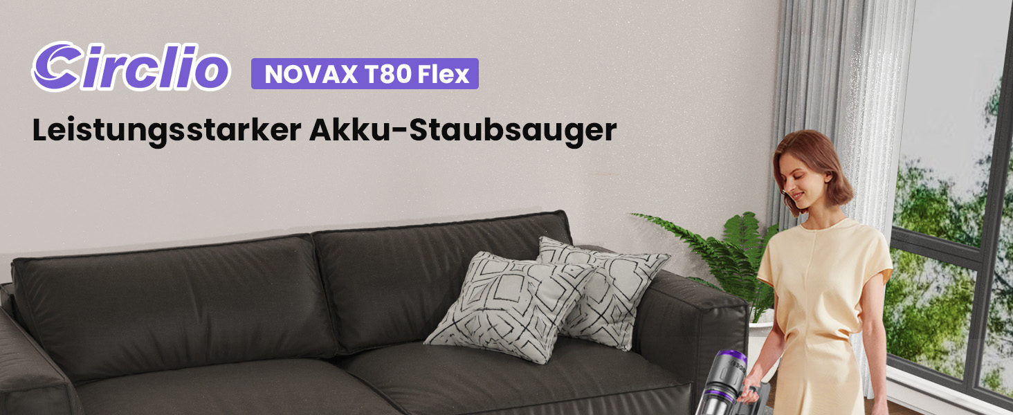 Бездротовий акумуляторний пилосос NOVAX T80 Flex: 600W, 58000Pa, 75 хвилин роботи, для килимів, твердих поверхонь та шерсті тварин, з міні-насадкою FurTornado™ та щіткою для видалення кліщів