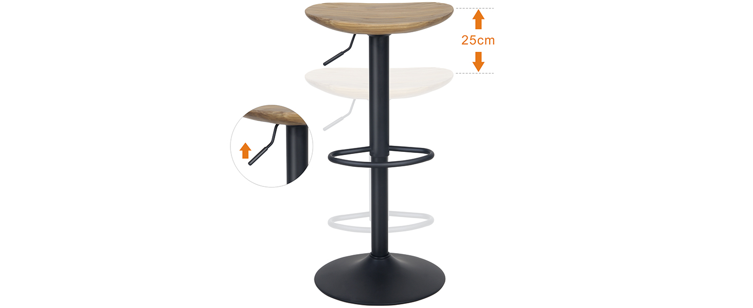 Kidol Adjustable Height Solid Wood Bar Stool with 360° Swivel - Industrial Modern Design for Kitchen Counter - Black