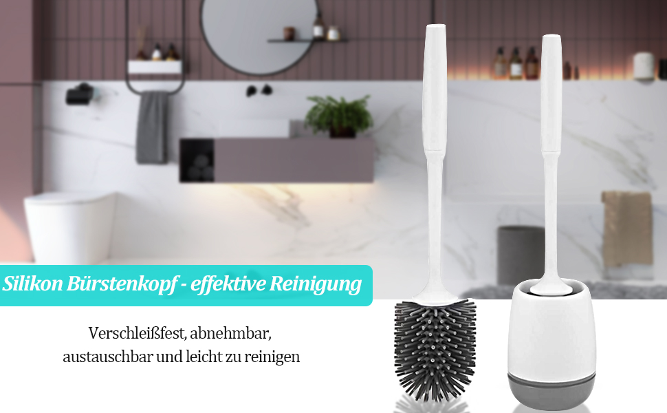 Силіконова щітка для унітазу Klobürste з тримачем, монтаж на стіну/підлогою, швидковисихаючий набір для ванної кімнати – білий (сірий та білий)