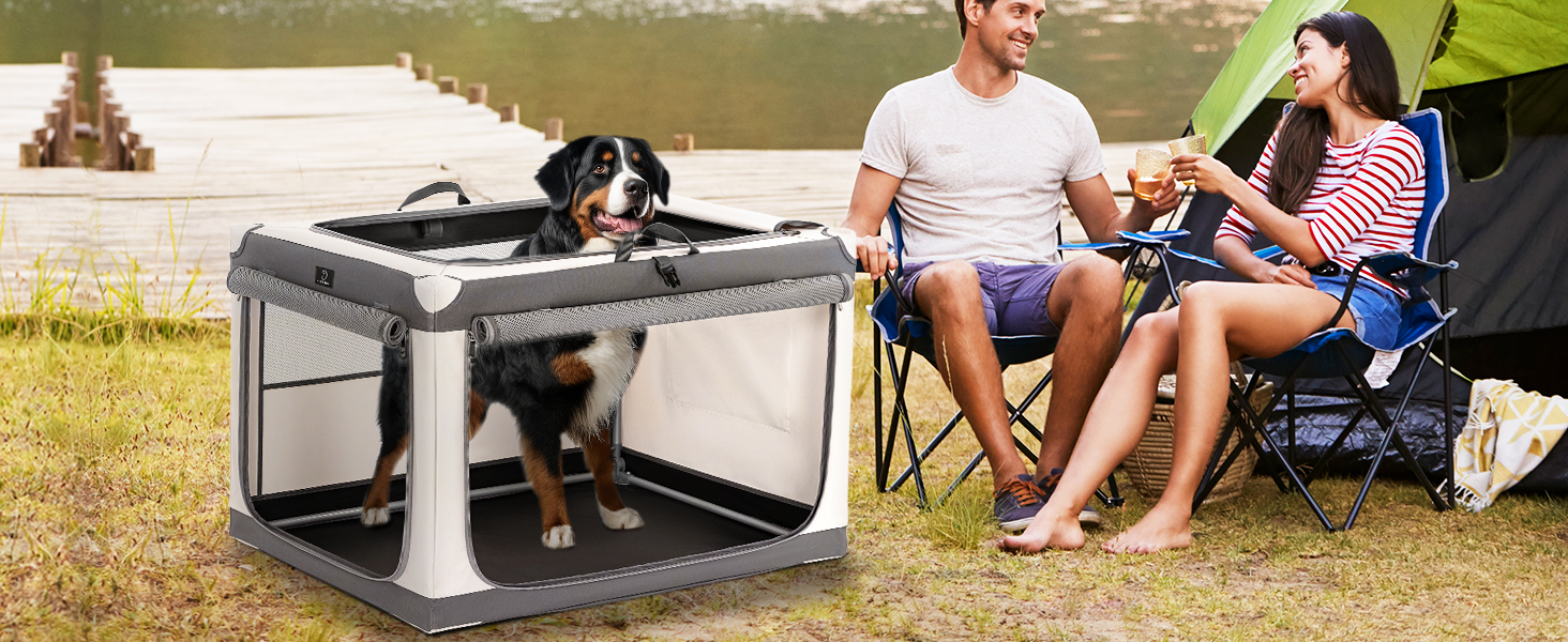 Складана переносна собача будка для великих собак, сіра, XL. Зручна переносна будка-транспортер з алюмінієвим каркасом для дому та подорожей