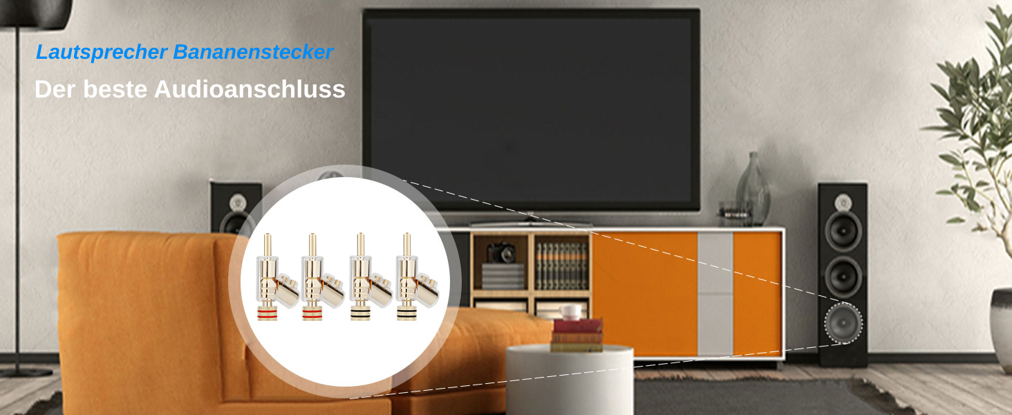 Комплект позолочених бананових роз'ємів Monosaudio (8 шт.) для акустичних кабелів, домашнього кінотеатру та AV-ресиверів, BA1403