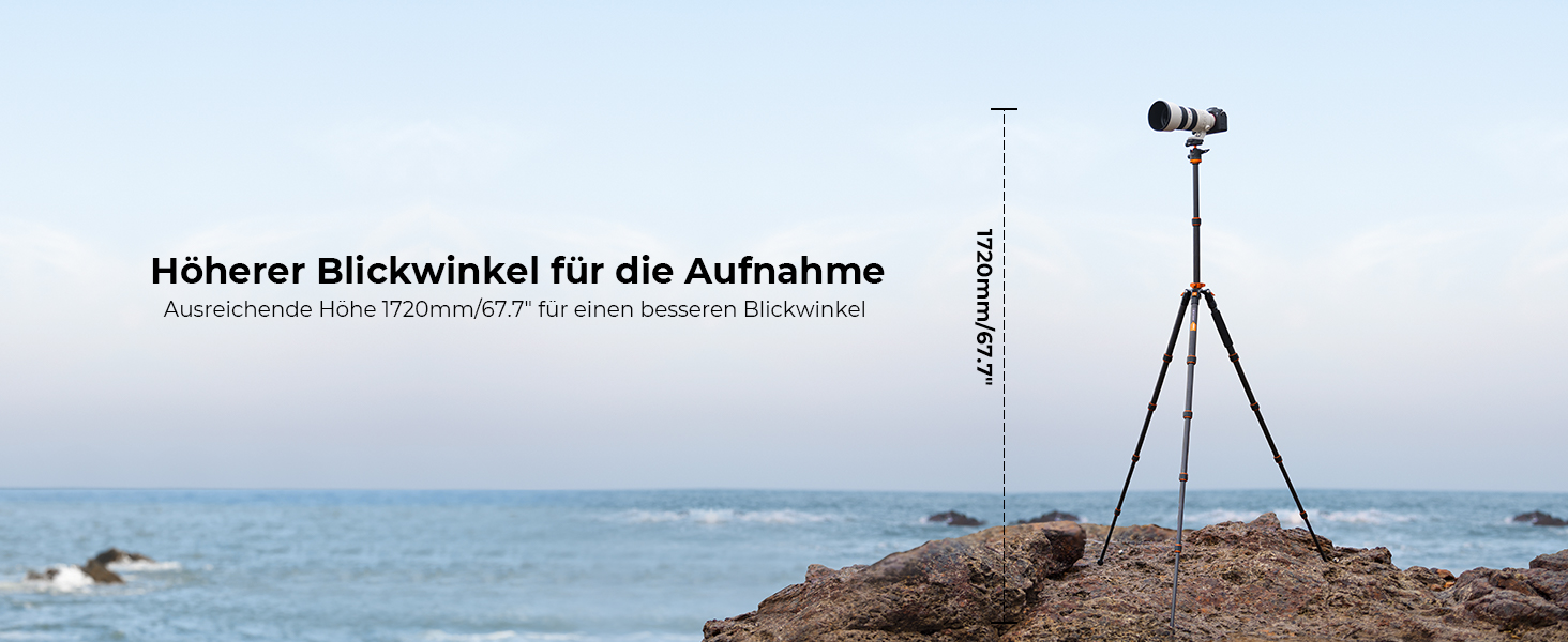 Штатив K&F Concept 172см з вуглецевого волокна, D255C4(SA255C1) - компактний штатив для камери/телефону, легкий трипод з функцією монопода, 1/4” гвинт, туристичний штатив з кульковою головкою 360° для DSLR, до 10кг