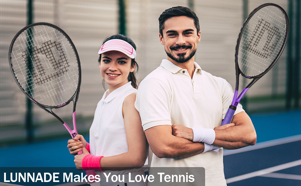 LUNNADE Adult Tennis Racket - Lightweight with Case, Suitable for Men & Women Beginners & Advanced Players (27 Inch, Black+Yellow)