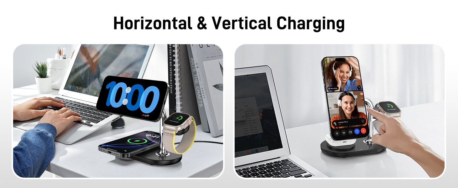 Бездротовий зарядний пристрій 3-в-1 для Apple iPhone, Apple Watch та AirPods, сумісний з моделями 16/15/14/13/12, 10/9/8/7/6/SE, 4/Pro