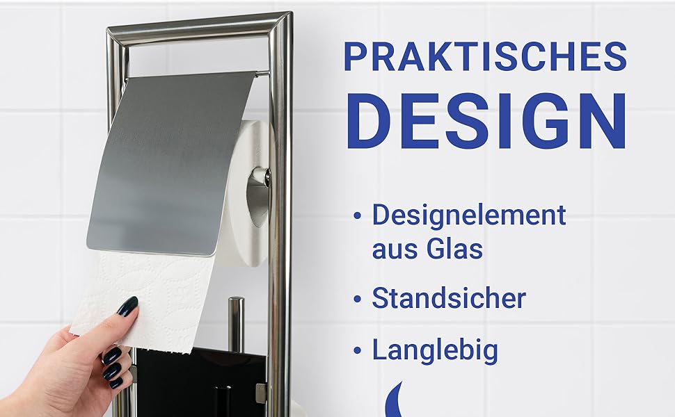 Набір для туалету WENKO Ravina 3в1 з нержавіючої сталі (тримач туалетного паперу, щітка, тримач щітки), 20 x 70 см, сріблястий/чорний