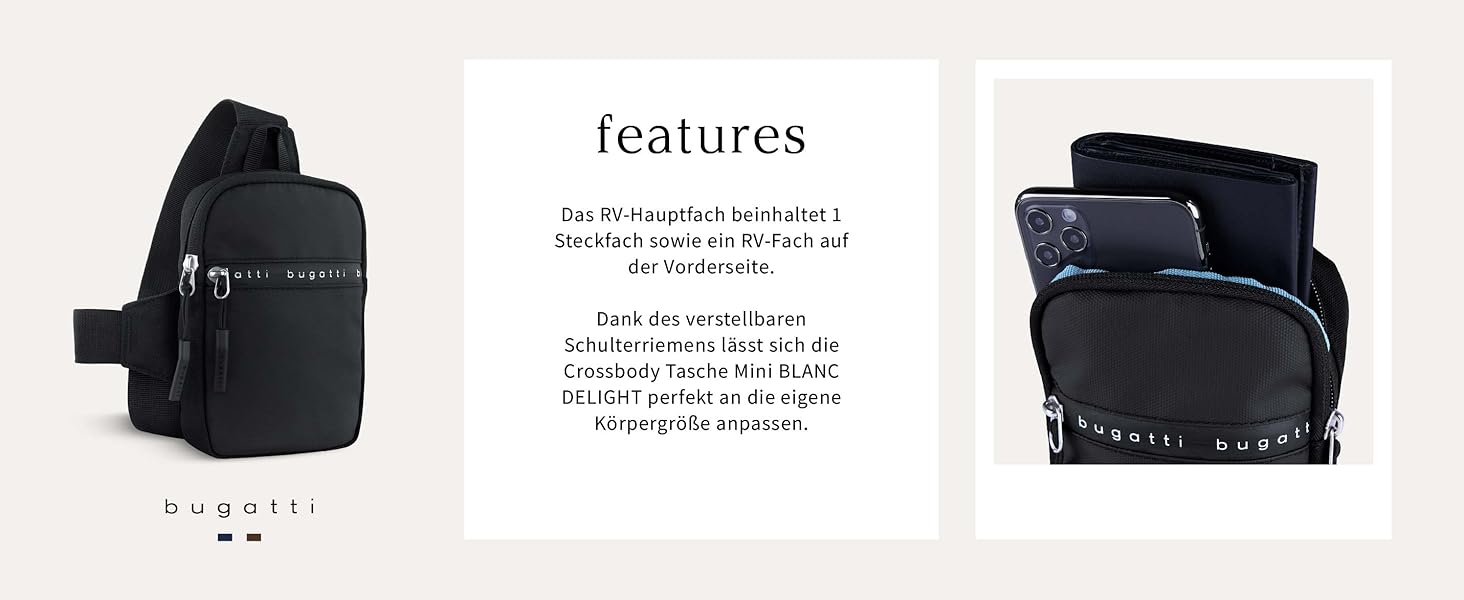 Сумка Bugatti Blanc Delight Mini Crossbody чорного кольору - унісекс, на плече, міні