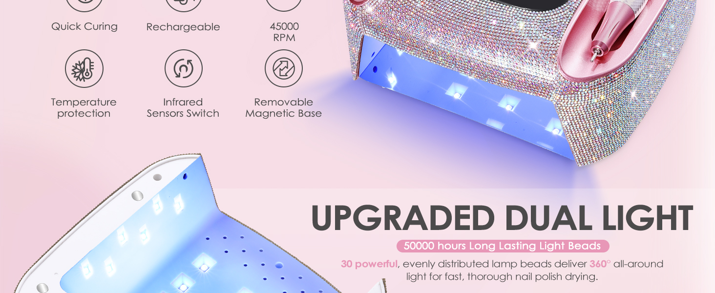 Професійний набір для манікюру 2-в-1: фрезер та UV-лампа, 45000 RPM, для дому та салонів