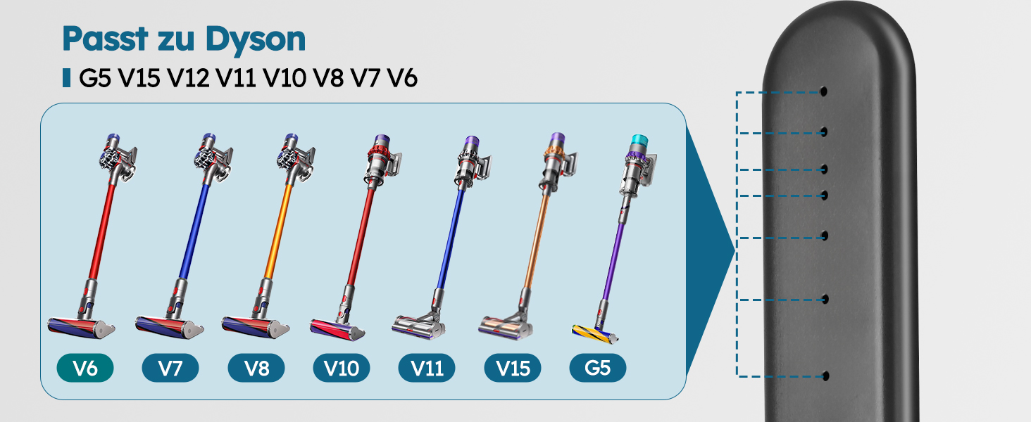 Підставка для пилососів Dyson G5, V15, V12, V11, V10, V8, V7, V6, металева з 4 гачками та 4 полицями, без свердління, стійка, підлогова, приховане кріплення кабелю, темно-сірий