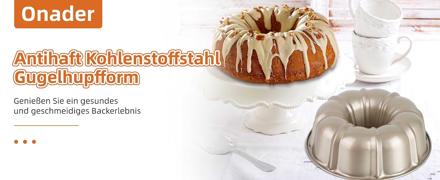 Форма для кексів Onader Gugelhupfform, 25.5 см, з антипригарним покриттям, з нержавіючої сталі, для випікання кексів, хліба, тортів. Золотий колір