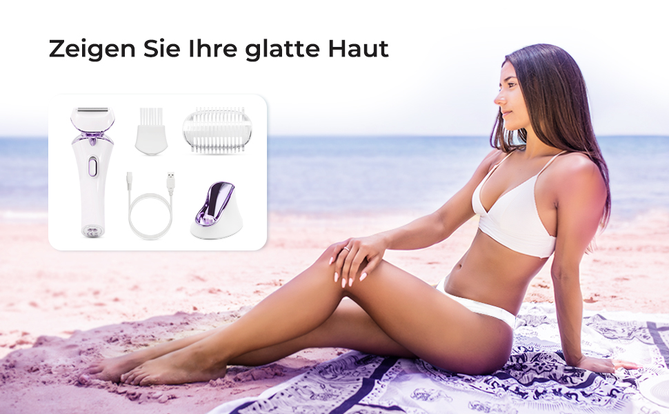 Електричний жіночий триммер для тіла: безболісне гоління ніг, бікіні та під пахв, бездротовий, USB, мокрий/сухий, білий/фіолетовий