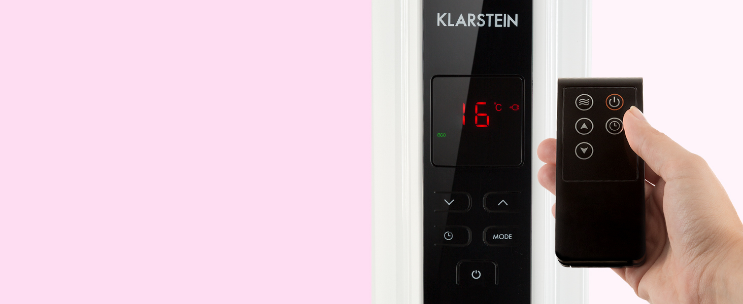 Електричний масляний радіатор Klarstein Thermaxx 2500 - опалення, 2500 Вт, 5-35°C, LED-дисплей, таймер, ролики, білий/чорний