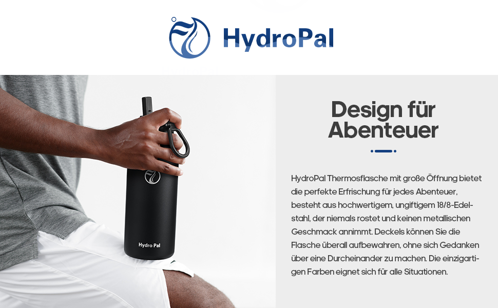 Термофляга HydroPal 1.2л (1200 мл) нержавіюча сталь, BPA-free, чорна - для спорту, подорожей, кемпінгу з соломинкою та двома кришками